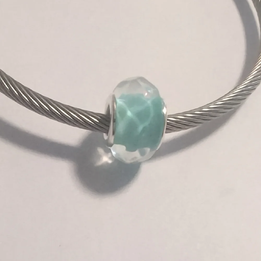Clear With Light Blue Background Faceted Charm‎ for Pandora Style Bracelet